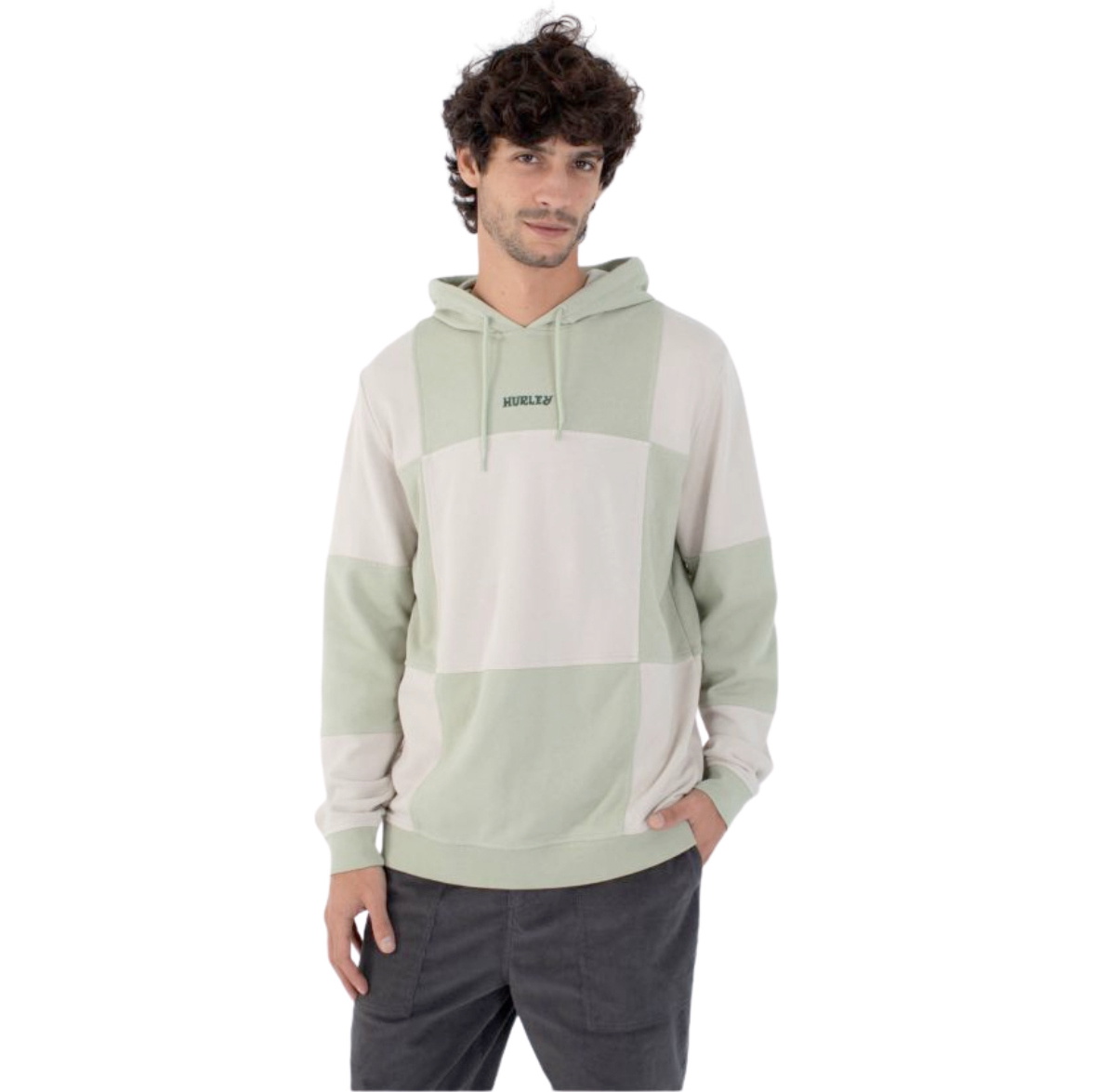2026 Hurley Herre-hoodie I Naturfarver Med Blokmønster HFA25MMFT04741 - Green